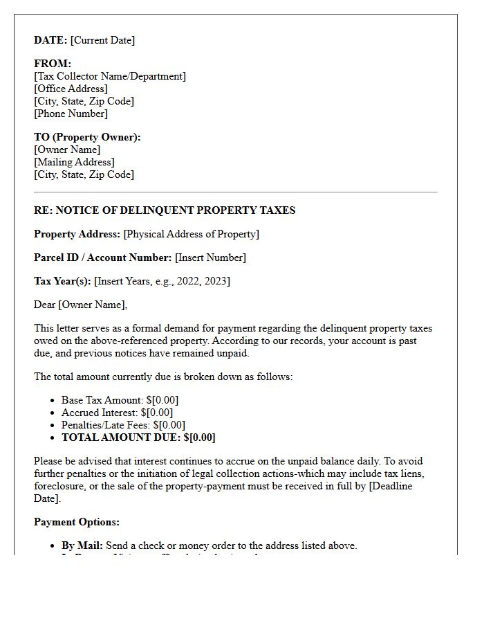 Demand Letter for Delinquent Property Tax Payment