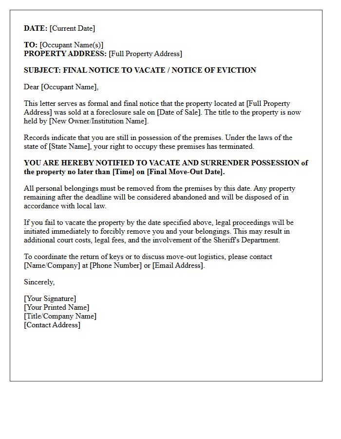 Final Foreclosure Eviction Notice Letter