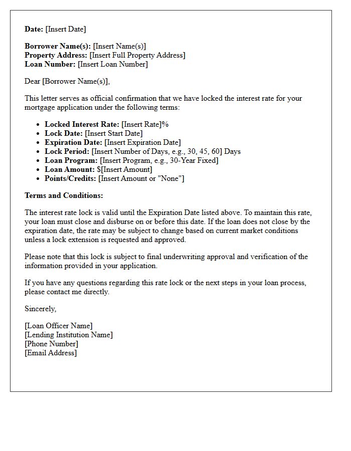 Mortgage Interest Rate Lock Letter