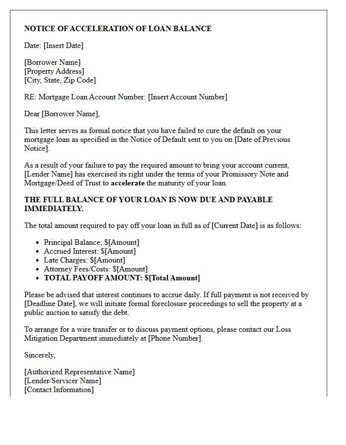 Mortgage Loan Acceleration Letter