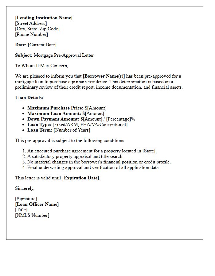 Mortgage Pre-Approval Letter