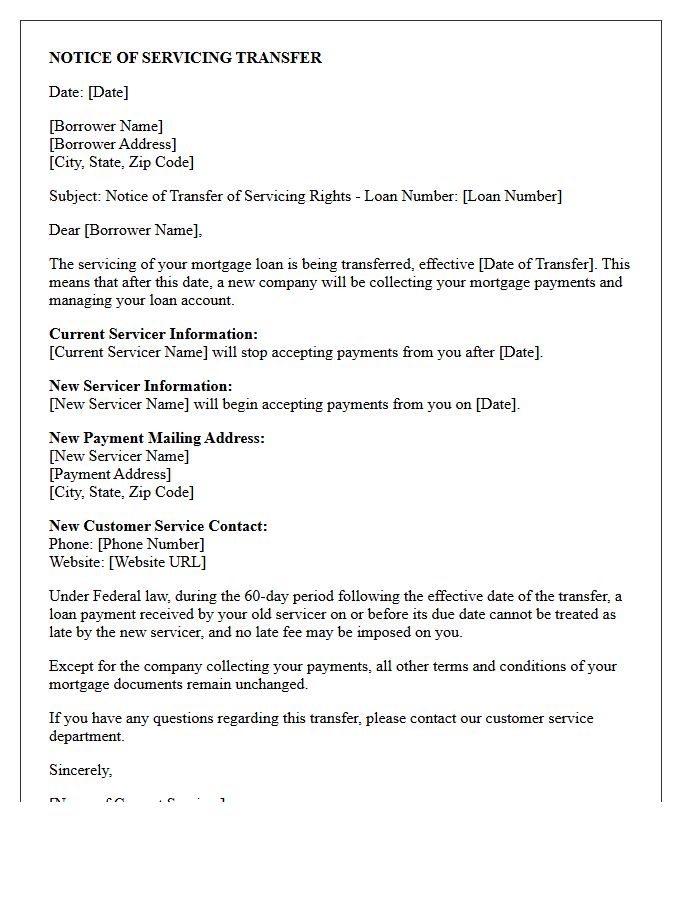 Notice of Servicing Transfer Letter