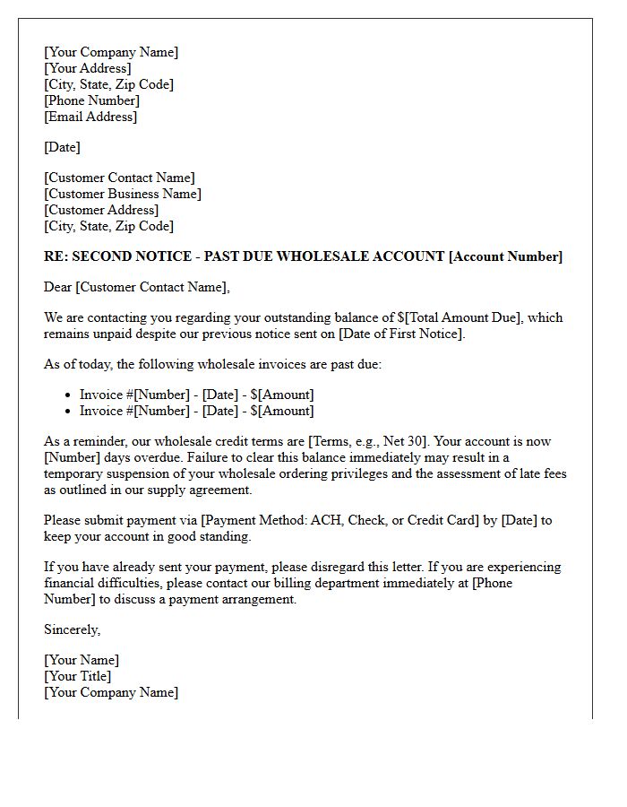 Past Due Wholesale Supply Invoices Second Warning Letter