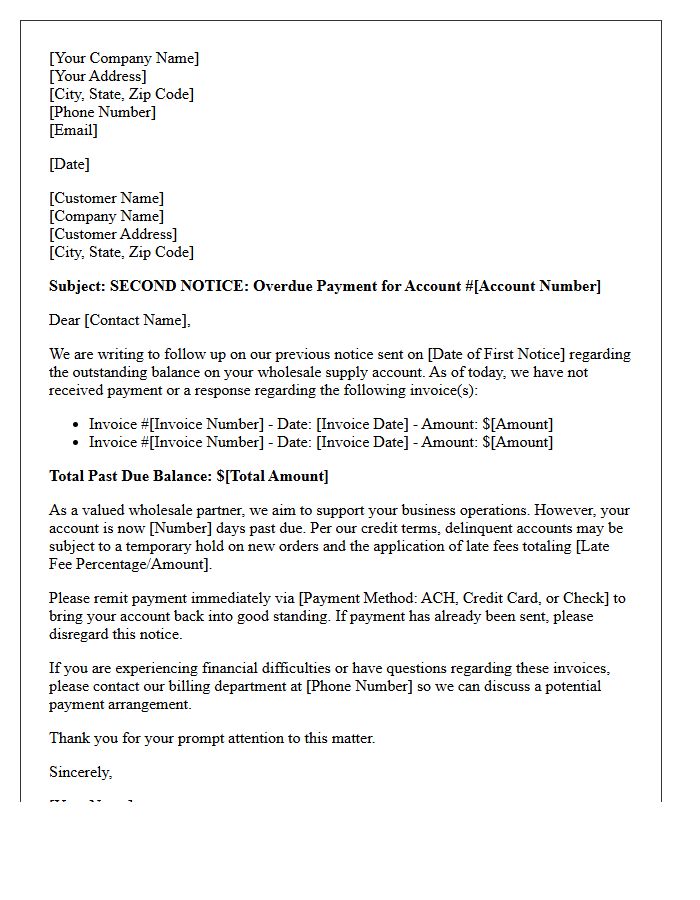 Second Notice Letter for Delinquent Wholesale Supply Accounts