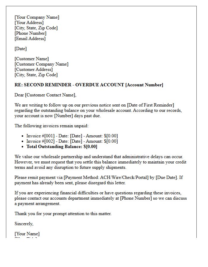 Wholesale Supply Debt Collection Second Reminder Letter