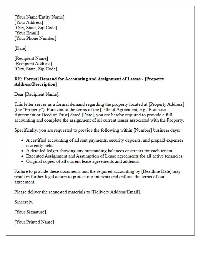Demand Letter for Accounting and Assignment of Leases