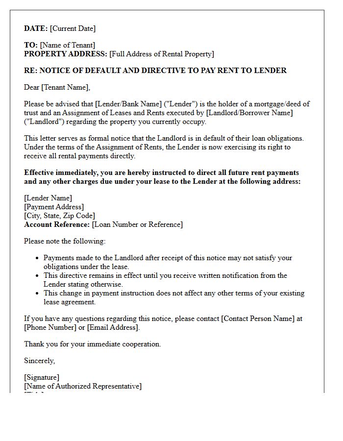 Mortgage Default and Rent Assignment Notification Letter