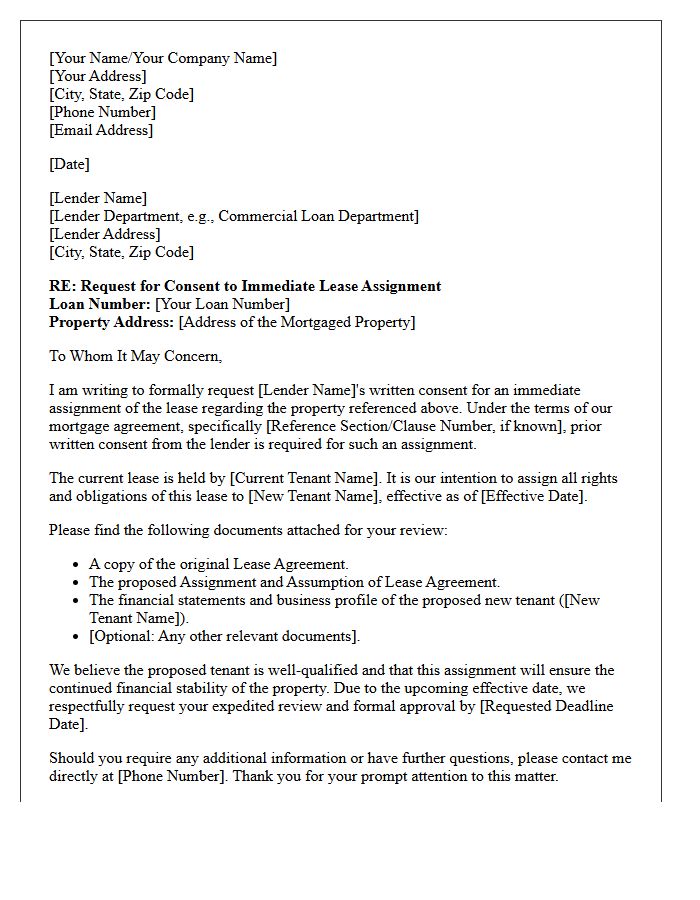 Mortgage Lender Letter for Immediate Lease Assignment