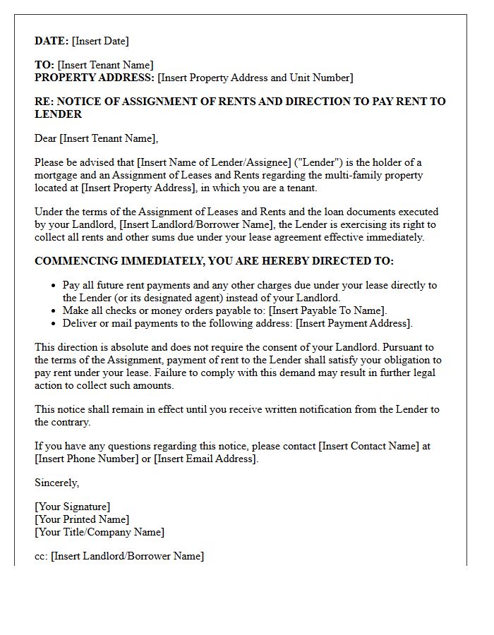 Multi-Family Property Rent Assignment Demand Letter