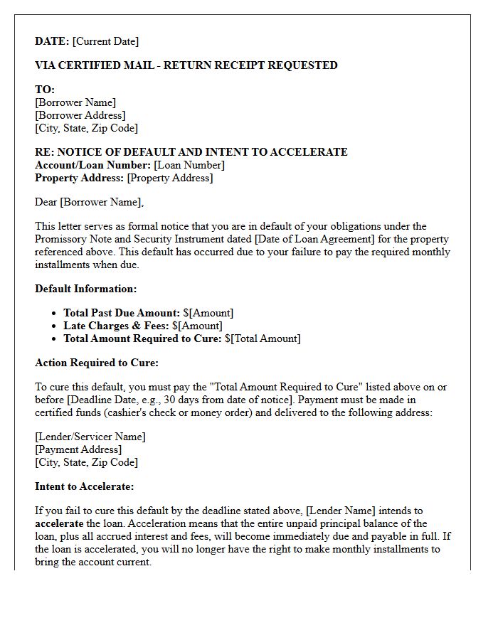 Cure Default and Notice of Intent to Accelerate Letter