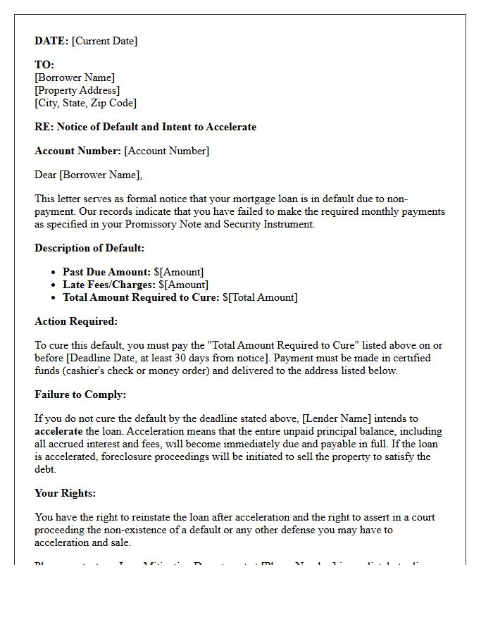 Delinquent Payment Notice of Intent to Accelerate Letter