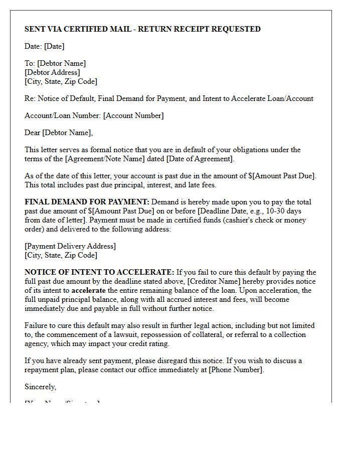 Final Demand and Notice of Intent to Accelerate Letter