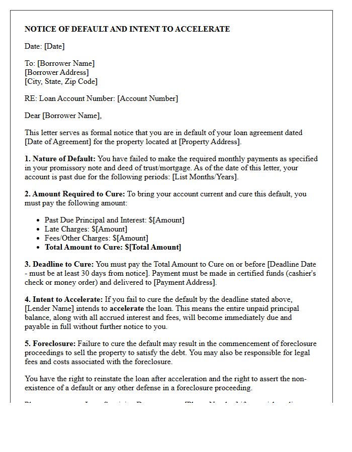 Notice of Default and Intent to Accelerate Letter