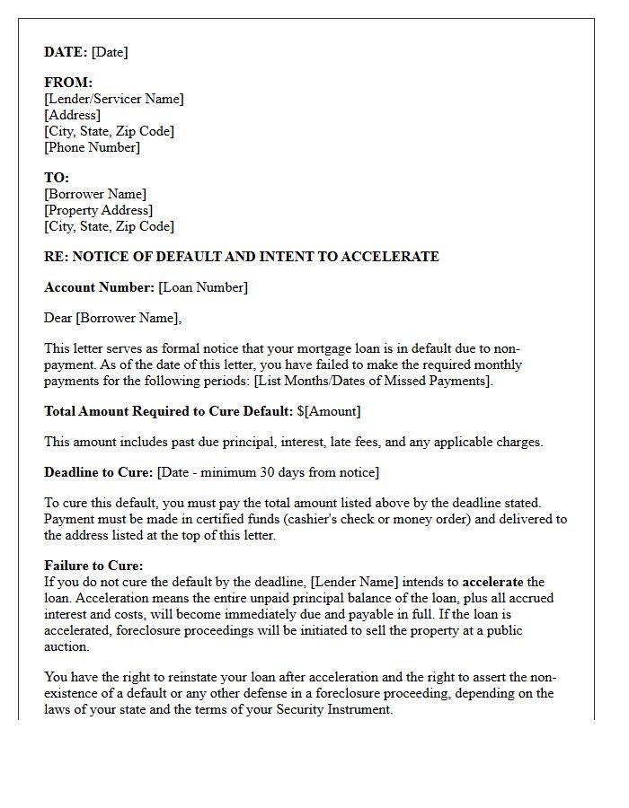 Pre-Foreclosure Notice of Intent to Accelerate Letter
