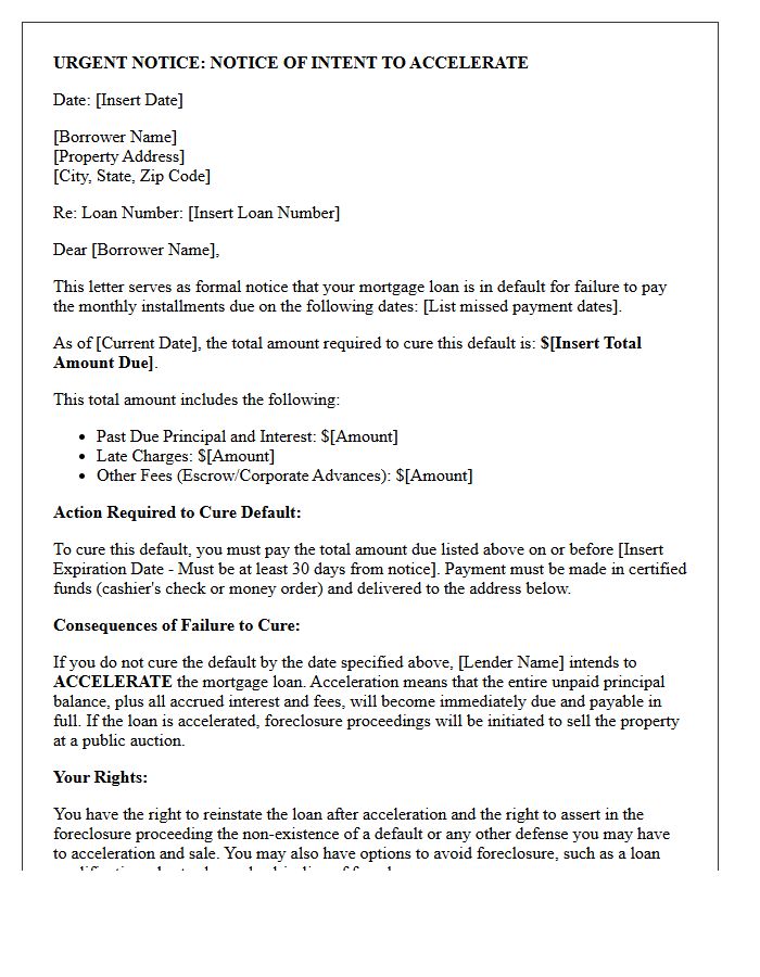Residential Mortgage Notice of Intent to Accelerate Letter