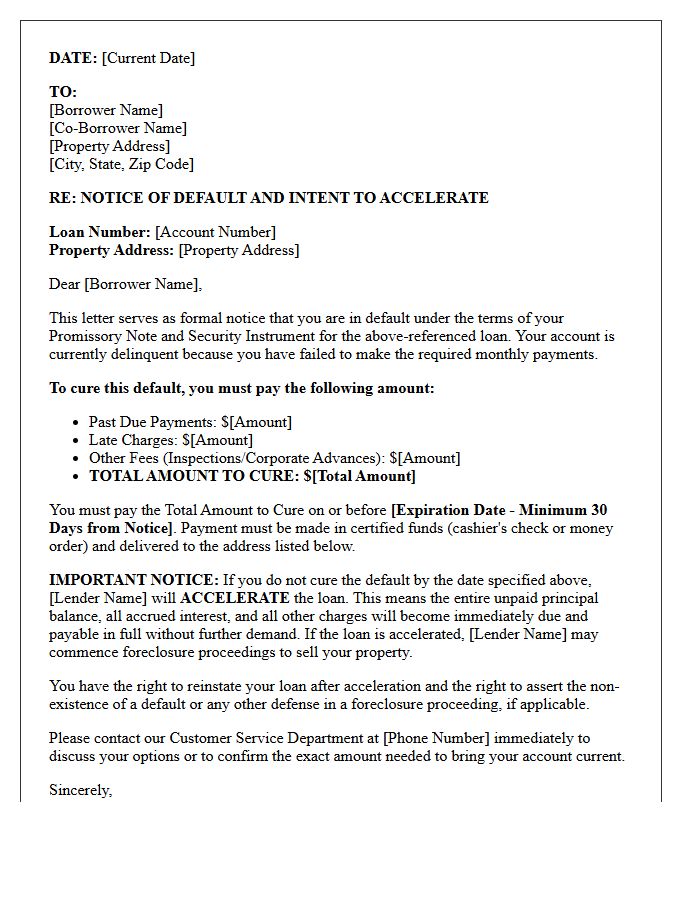 Standard Notice of Intent to Accelerate Letter