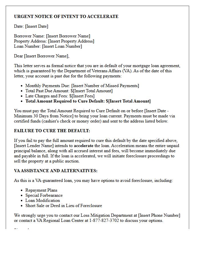 Veterans Affairs Loan Notice of Intent to Accelerate Letter