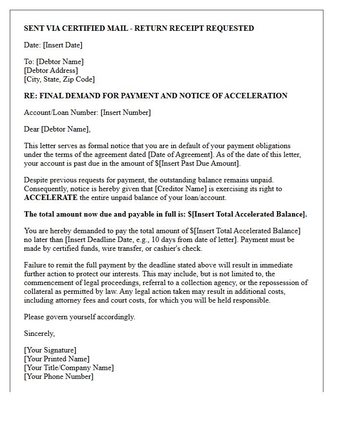 Final Demand for Payment and Acceleration Letter