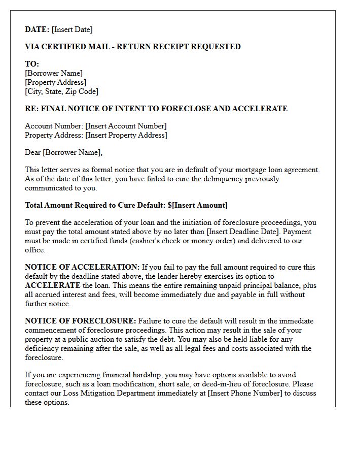 Final Notice of Intent to Foreclose and Accelerate Letter