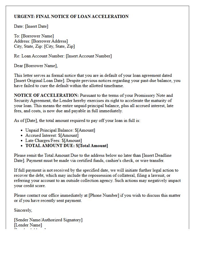Final Notice of Loan Acceleration Letter