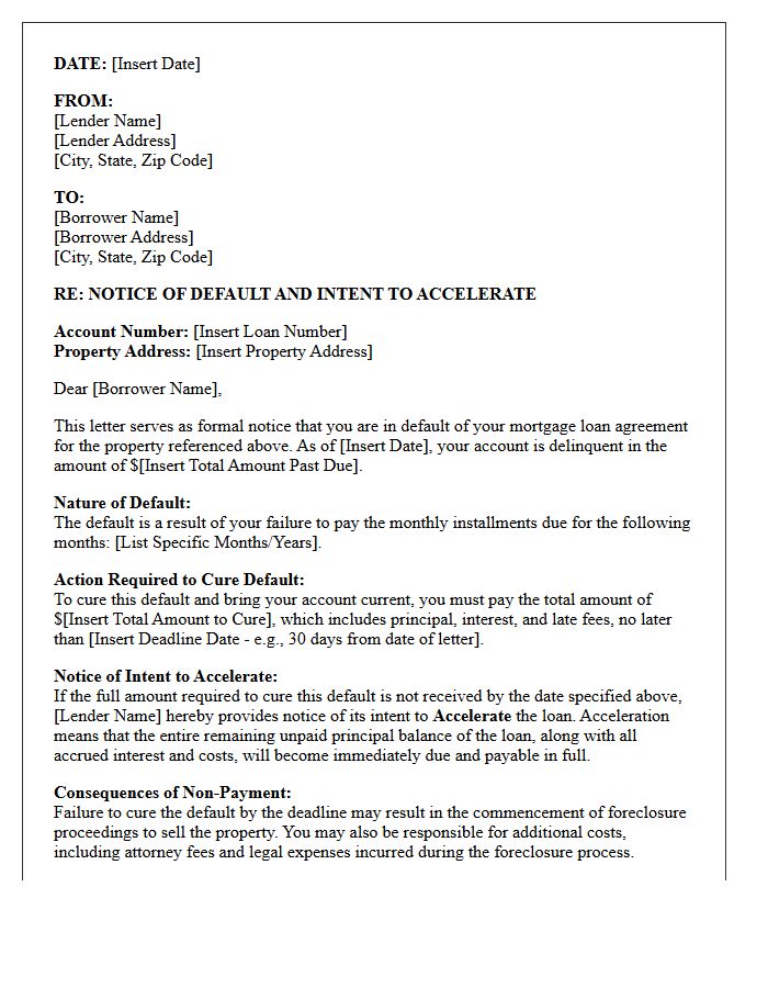 Mortgage Default and Acceleration Demand Letter