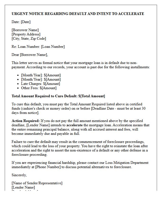 Notice of Intent to Accelerate Mortgage Loan Letter
