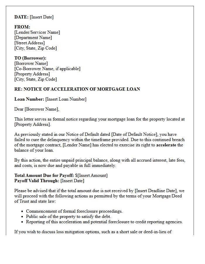 Official Mortgage Loan Acceleration Letter