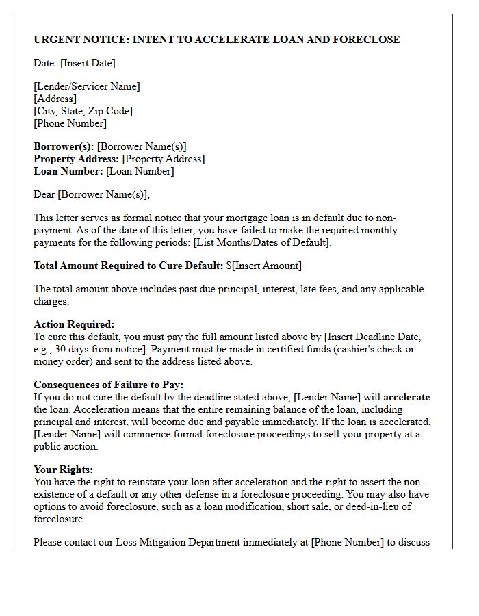 Pre-Foreclosure Loan Acceleration Warning Letter