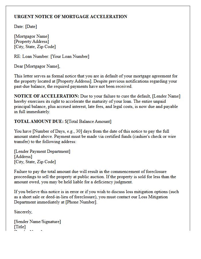 Urgent Notice of Mortgage Acceleration Letter