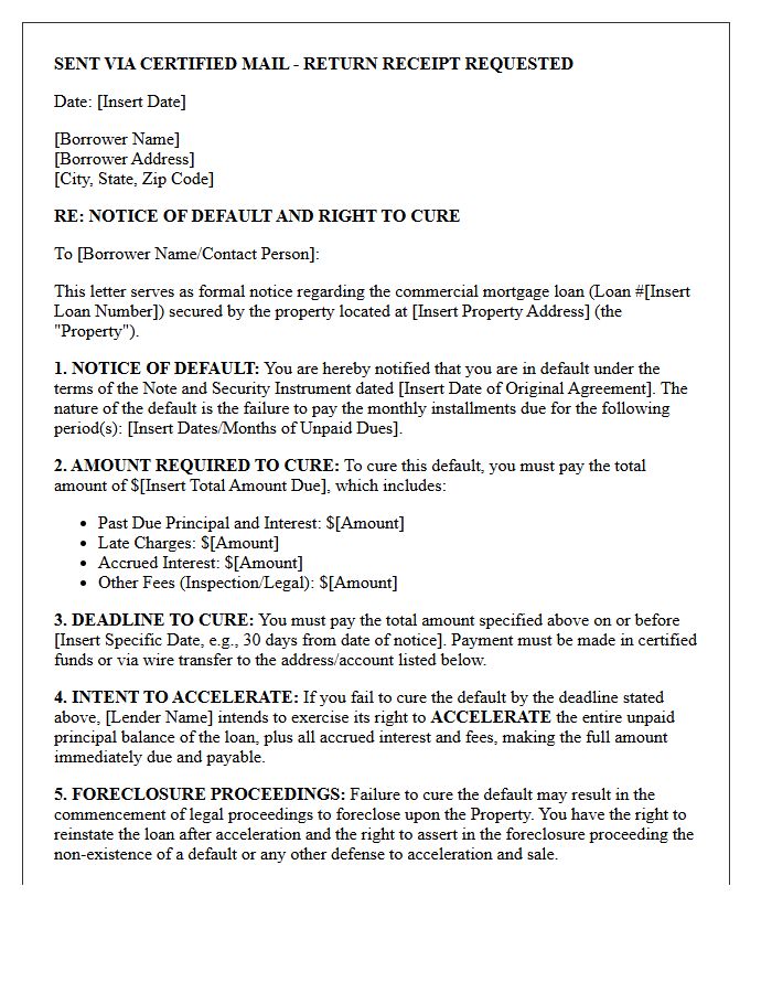 Commercial Mortgage Pre-Acceleration Right to Cure Letter