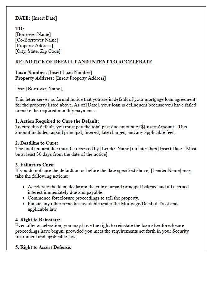 Conventional Mortgage Pre-Acceleration Right to Cure Letter