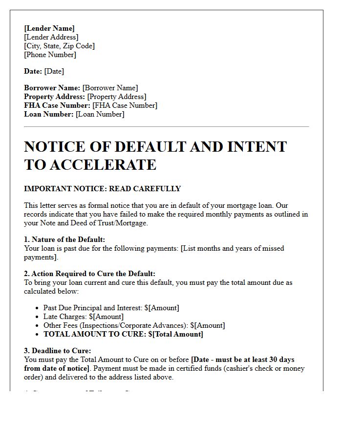 FHA Loan Pre-Acceleration Right to Cure Notice Letter