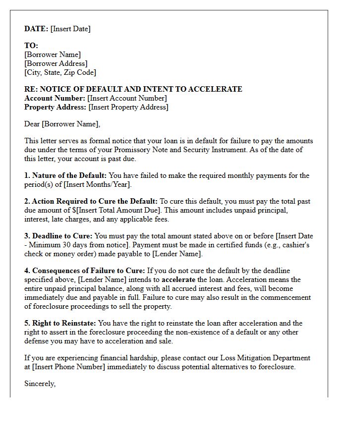 Initial Pre-Acceleration Right to Cure Notice Letter