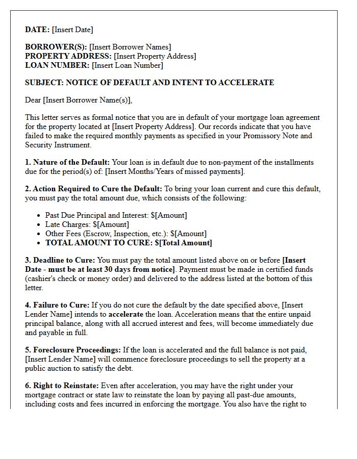 Residential Mortgage Pre-Acceleration Right to Cure Letter