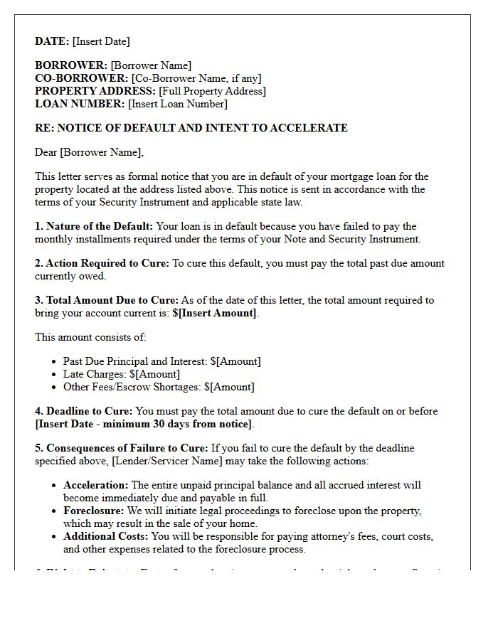 State Specific Pre-Acceleration Right to Cure Notice Letter