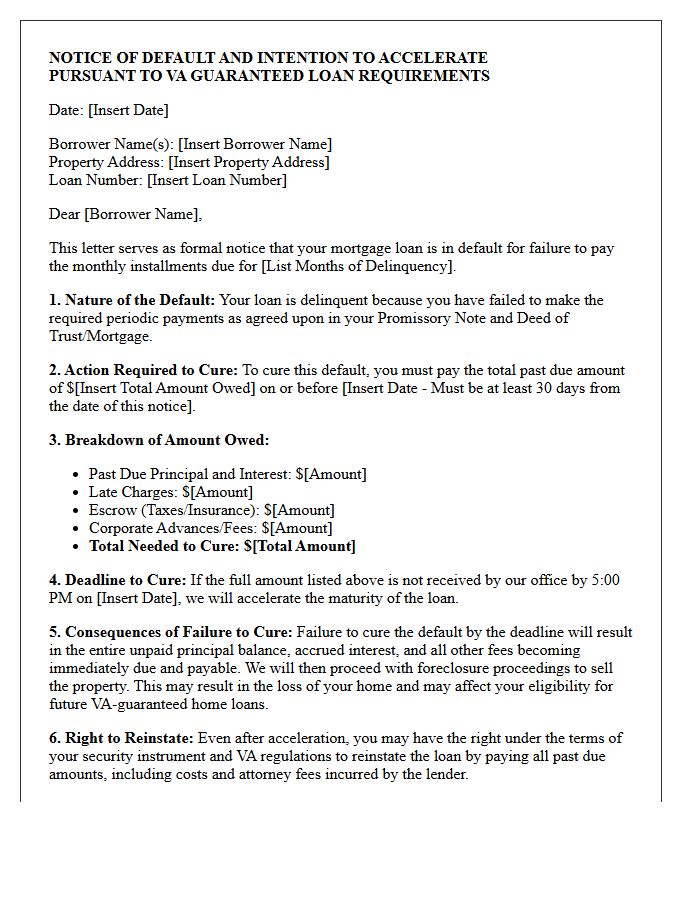 VA Loan Pre-Acceleration Right to Cure Demand Letter
