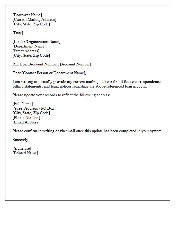 Borrower Mailing Address For Letter