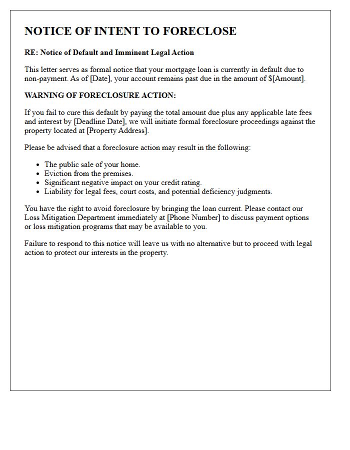 Foreclosure Action Warning Letter Clause