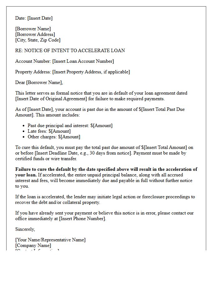 Intent To Accelerate Loan Letter Declaration
