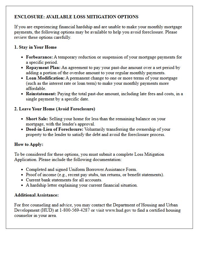 Loss Mitigation Options Letter Enclosure