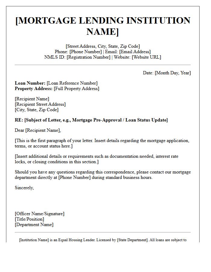 Mortgage Lender Official Letterhead