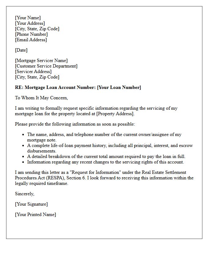 Mortgage Servicer Contact Letter Information