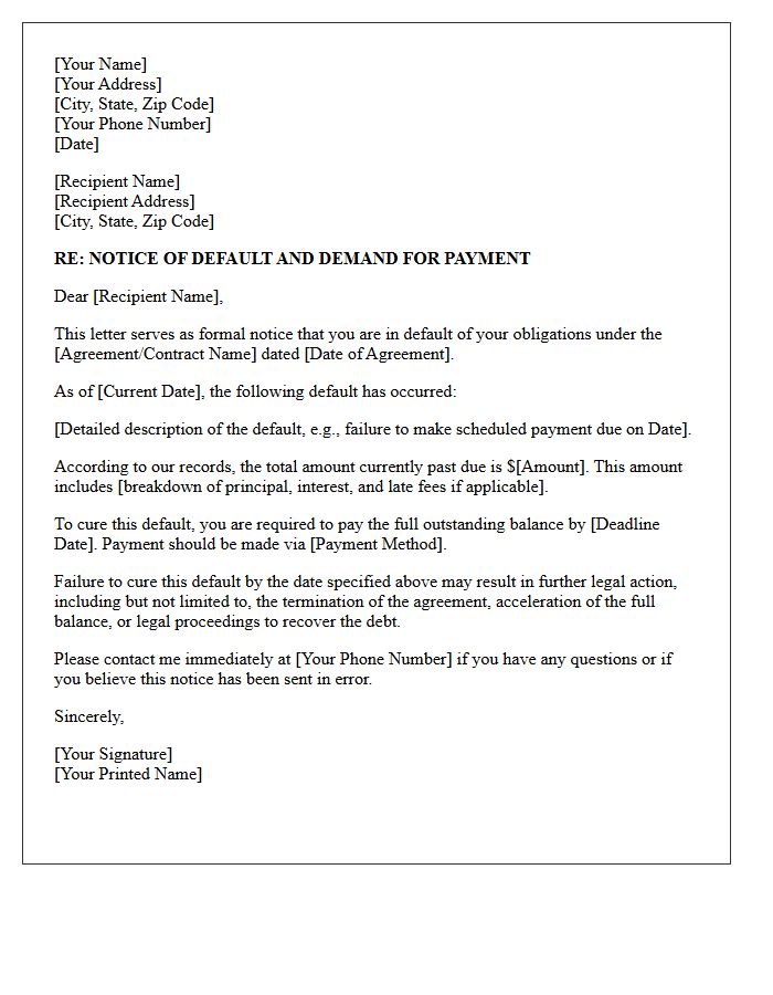 Statement Of Default In Letter