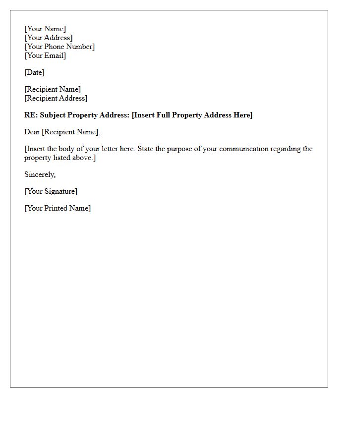 Subject Property Address Of Letter