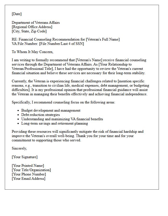 Veterans Affairs Financial Counseling Letter Recommendation