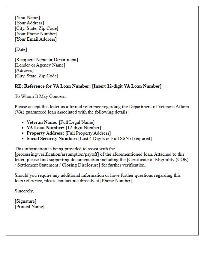 Veterans Affairs Loan Number Letter Reference