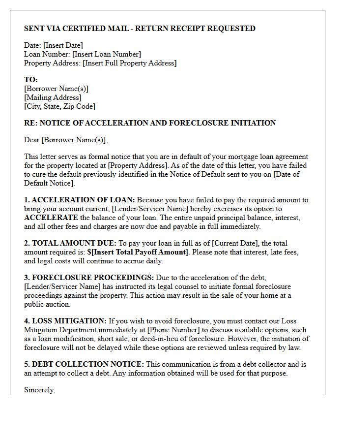 Notice of Acceleration and Foreclosure Initiation Letter