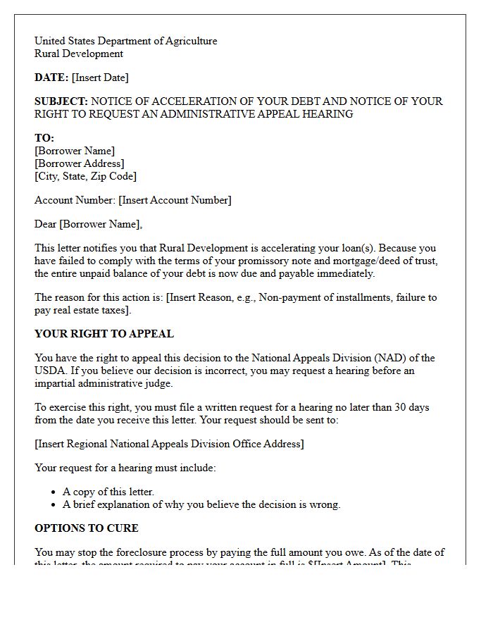 United States Department of Agriculture Rural Development Acceleration Appeal Rights Letter