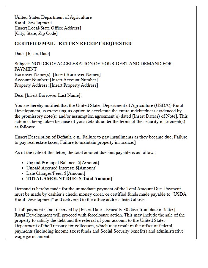 United States Department of Agriculture Rural Development Final Demand and Acceleration Letter