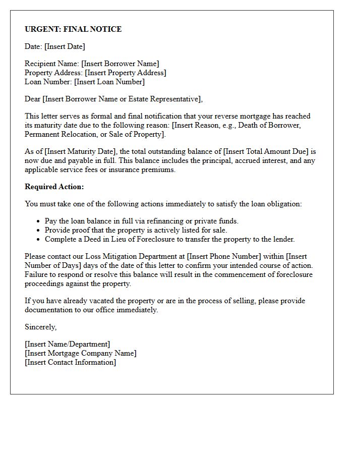 Final Notice of Reverse Mortgage Maturity Letter